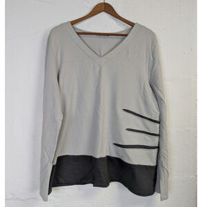 Chalet et Ceci Long Sleeve T Shirt Womens XL Grey Grunge Lagenlook Distressed